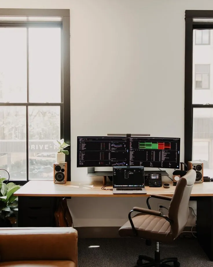 Professional desk with dual monitor configuration